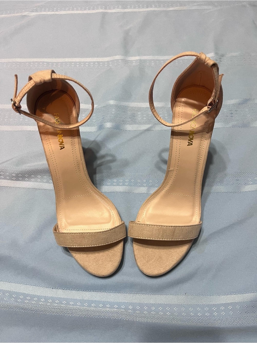 Fashion Nova Nude Ankle-Strap Block Heels